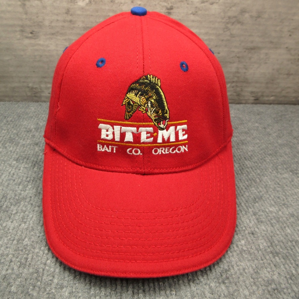 Ivory Hat Cap Mens Fitted L/XL Red Bite Me Bait Co Oregon Fishing Gorpcore
